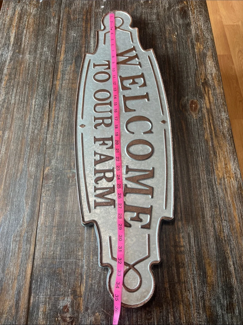 Welcome to Our Farm Metal Wall Sign - Rustic Gray